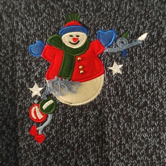 Cappagallo blue button down winter snowman holiday cardigan Sz M NWT - Picture 6 of 8